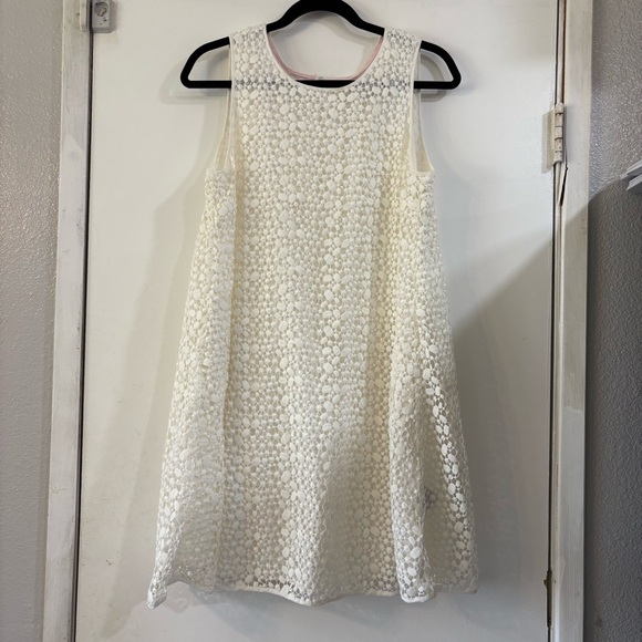 Boden Cream White Sleeveless Eyelet Dress Lace Shift Boho Coastal Womens 10 - Picture 1 of 11